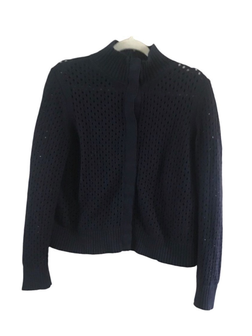 Talbots Navy Eyelet Zip-Front Cardigan - Picture 2 of 6